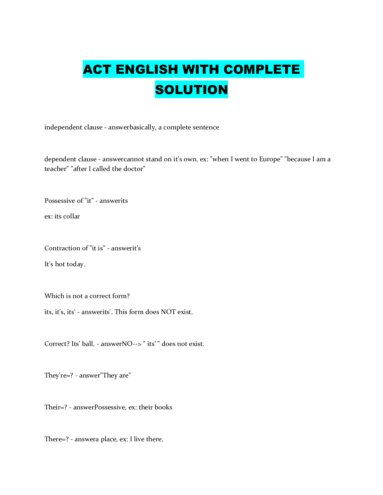 Preview image of ACT ENGLISH WITH COMPLETE SOLUTION document